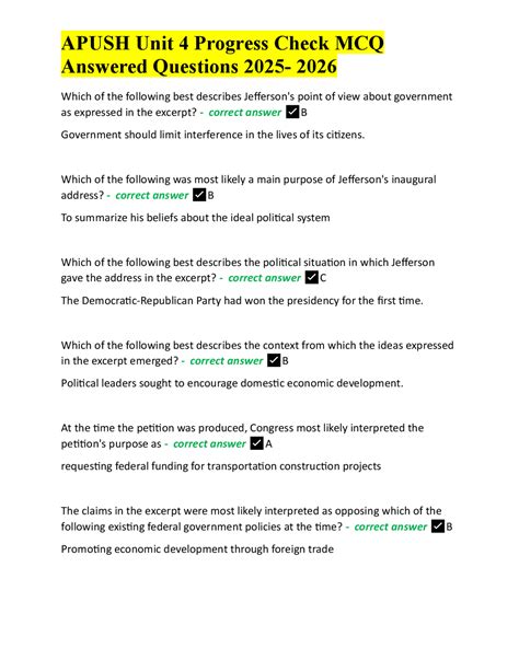 APUSH Unit 4 MCQ: Jefferson, Market Revolution, and Jacksonian ...