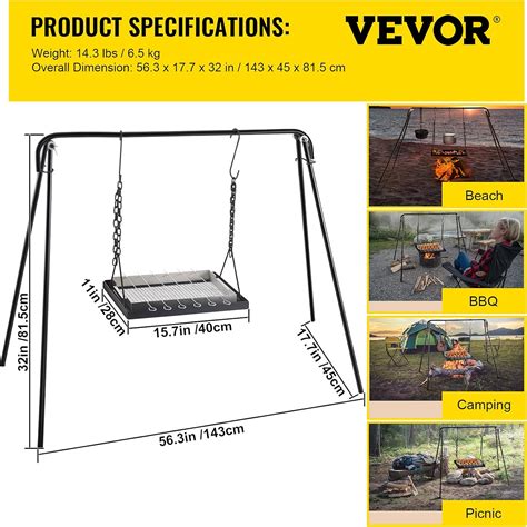 Buy VEVOR Grill Swing, Campfire Cooking Stand 44 Lbs Capacity, Campfire ...