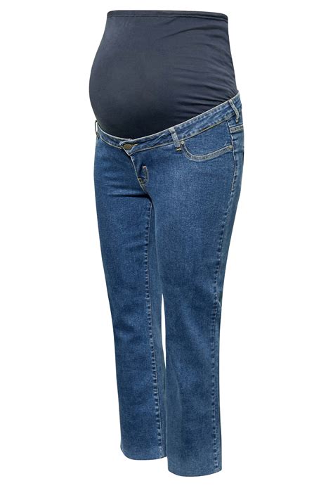 BUMP IT UP MATERNITY Plus Size Mid Blue Wide Leg Jeans | Yours Clothing