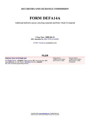 Fillable Online PREDICTIVE SYSTEMS INC Form Accession Number Fax Email ...