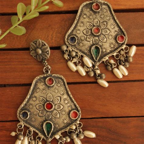 Oxidised Silver Finish Abstract Shape Dangler Earrings – A Local Tribe