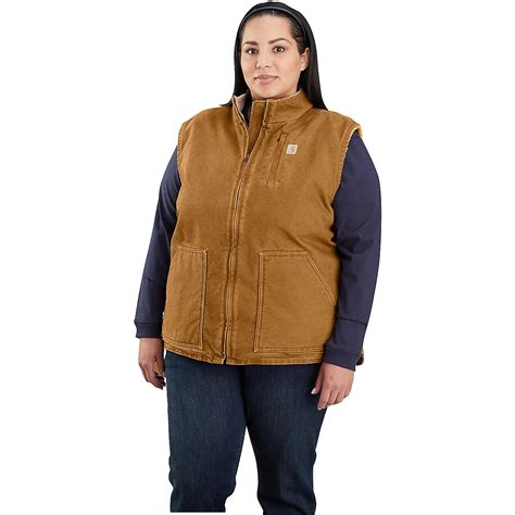 Carhartt Women's Relaxed Fit Washed Duck Lined Mock Neck Plus Size Vest ...