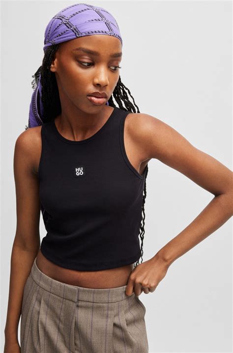 HUGO - Square scarf with logo print and fringed edging - Purple