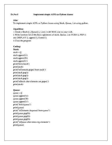 AD3271 DSD LAB Manual - Ex:1 Implement simple ADTs as Python classes ...