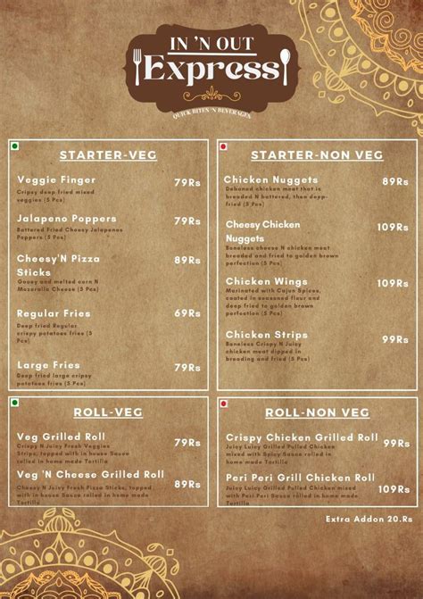 Menu at IN 'N OUT EXPRESS, Bengaluru