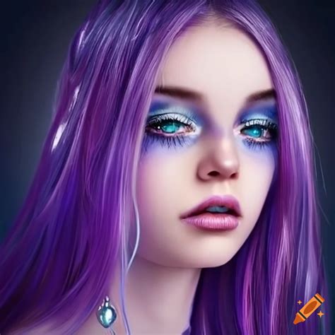 Portrait of a girl with purple hair and ice blue eyes on Craiyon