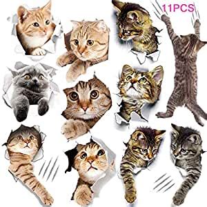 11PCS New 3D Removable Cartoon Animal Cats Large Wall Stickers, Easy to ...