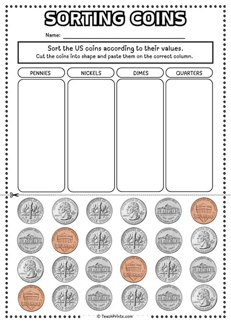 Kindergarten Money Sort Worksheets