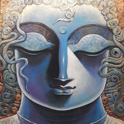 "Goutam": Blue Acrylic Painting (20x20) by Subrata Ghosh – ArtZolo.com