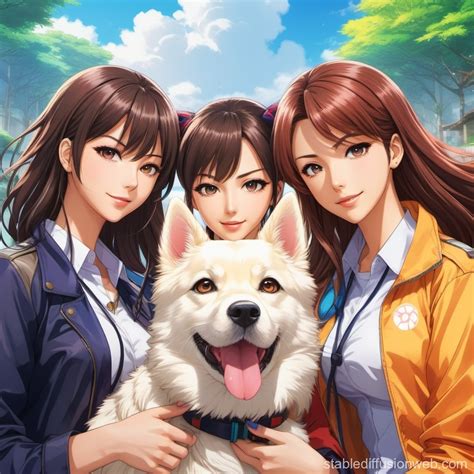 Three Women and a Dog Anime Poster | Stable Diffusion Online
