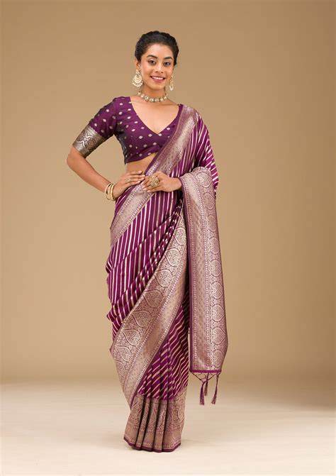 Buy Wine Zariwork Banarasi Saree - Koskii