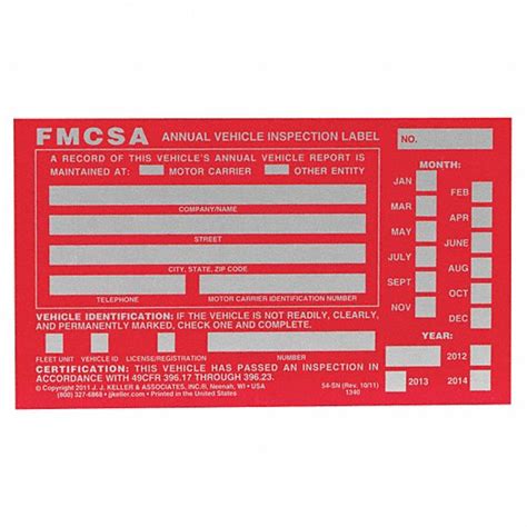 Vehicle Inspection Decal,3 1/2 x 6 In. - Grainger