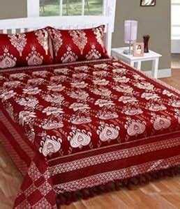 Sky Tex Maroon Color Queen Size Embroidered Silk 200 TC Double Bed ...