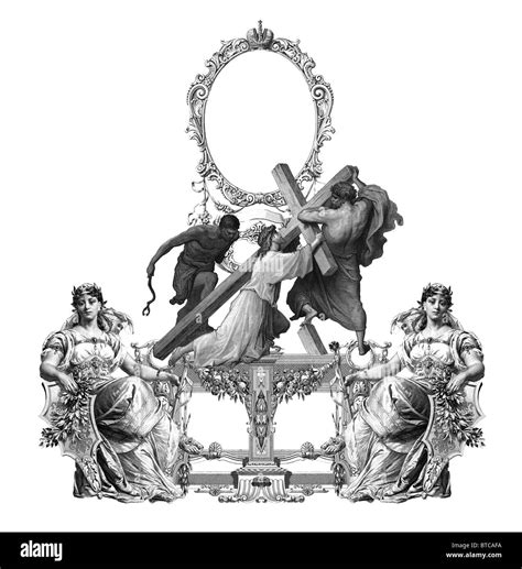 Victorian frame with Jesus Christ enefeebled by the weight of the cross and two Woman Stock ...