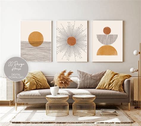 Buy Boho Art Set of 3 Prints, Abstract Gallery Wall Set, Abstract Sun ...