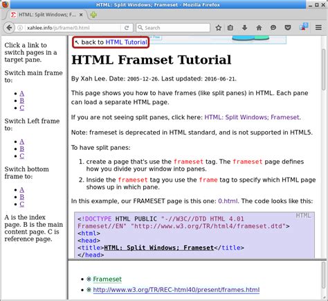Image result for HTML Frameset Example