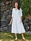 Women's Cotton Dress Sundress White Floral Midi Dress V-Neck Elegant ...