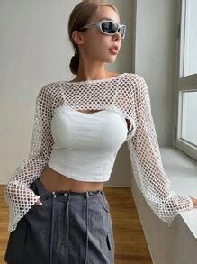 DAZY Hollow Out Drop Shoulder Crop Top Without Cami Top Festival Sheer ...