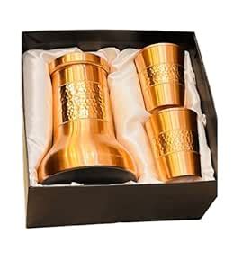 Season Metal Set of 1 Lily Jar with 2 Glass Pure Copper Bedside Bottle ...