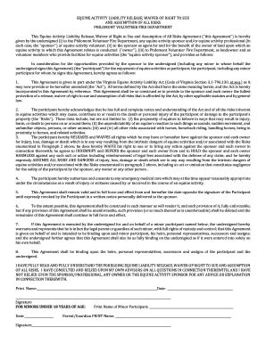 Fillable Online EQUINE ACTIVITY LIABILITY RELEASE, WAIVER OF RIGHT TO ...