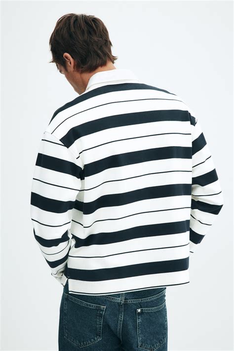 Men’s White/Navy blue striped Loose Fit Rugby shirt | H&M IN