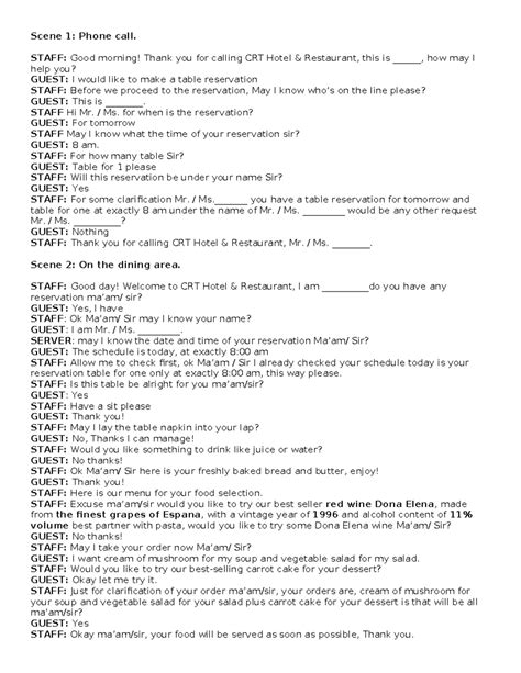 Image result for Restaurant Script