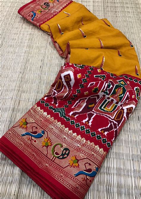 Fusion Patola Saree with Paithani Border Pallu (with colour options ...