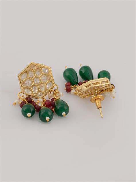 Dastoor Women Gold-Plated Red Kundan-Studded Jewellery Set – DASTOOR