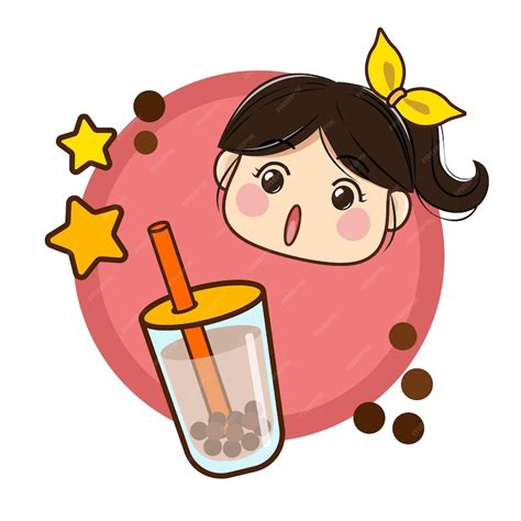 Milk tea cute girl | Premium Vector