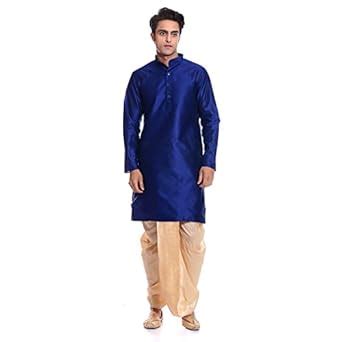 Buy TAG-7 Men's Silk Blend Dhoti Kurta Set (KD04_Blue_38) at Amazon.in