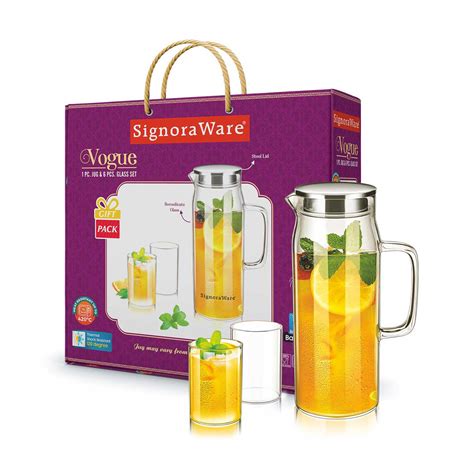 Vogue Jug Steel Lid 1500 ml & 6 Glass (295 ml each) Gifting Set ...