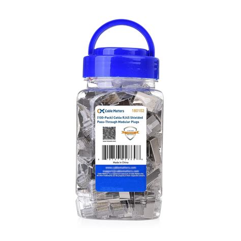 Cable Matters 100 Pack Shielded Cat 6A Pass Through RJ45 Modular Plugs ...