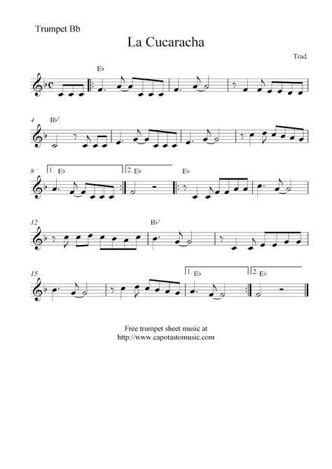 Easy Sheet Music For Beginners: La Cucaracha, free trumpet sheet music ...