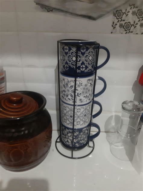 Floral Design Stackable Coffee Mugs Set of 4 200ml Online - Premium ...