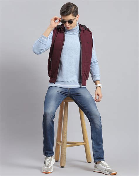 Buy Men Maroon Solid Hooded Sleeveless Jacket Online in India - Monte Carlo