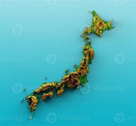 Japan Map Shaded relief Color Height map on the sea Blue Background 3d illustration 10376775 ...