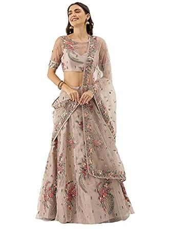 Buy Panchhi Women's Taupe Colour Net Embroidered Lehenga Choli With ...