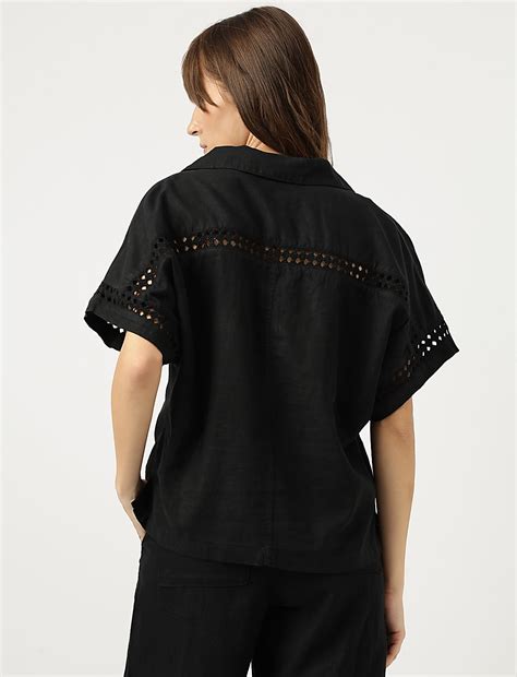 Buy Linen Mix Schiffli Embroidery Blouse at Marks & Spencer
