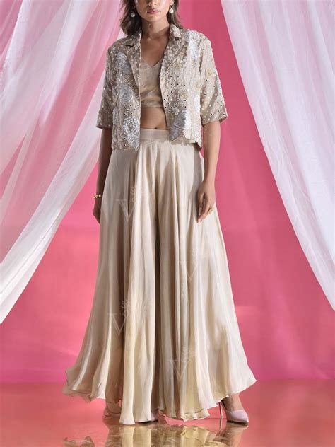 Buy Beige Embroidered Jacket and Palazzo Set Online – Vasansi Jaipur