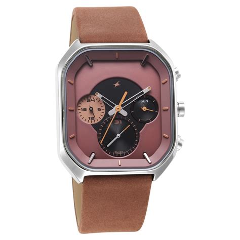 Buy Online Fastrack After Dark Quartz Analog with Day and Date Brown ...