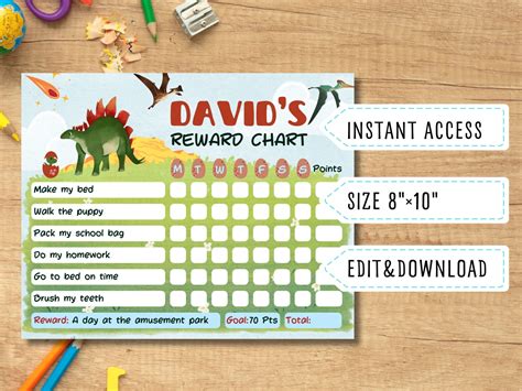 EDITABLE Dinosaur Reward Chart, Raptor Behavior Chart, Chore Chart for Kids, Stegosaurus ...