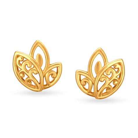 Leaf Pattern Petite Gold Stud Earrings