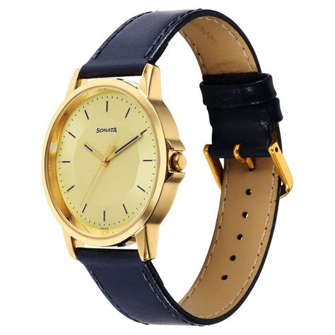 Buy Online Sonata Traditional Essentials Quartz Analog Champagne Dial ...