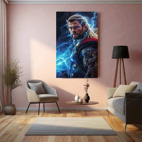 Thor Holding Thor's Hammer with Lightning - Digital Artwork Print ...