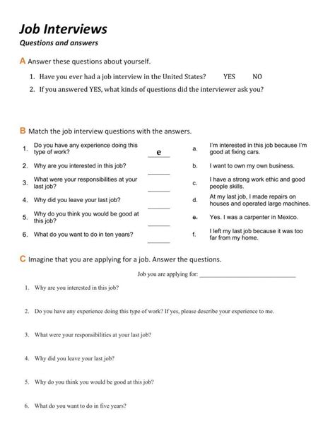 Job Interview Worksheet 的图像结果