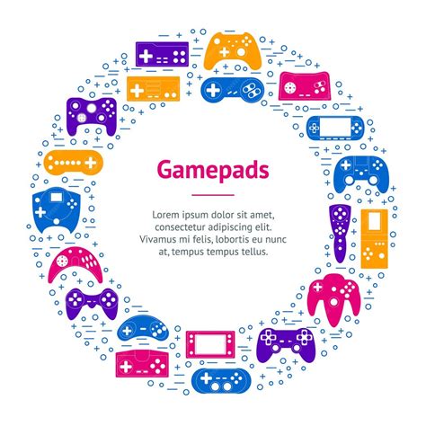 Cartoon gamepad banner card circle concept element flat design style ...