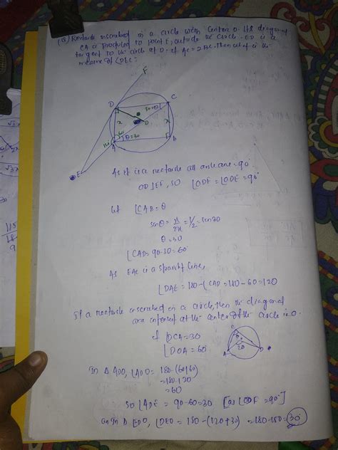 A rectangle ABCD is inscribed in a circle with centre O.Its diagonal CA ...