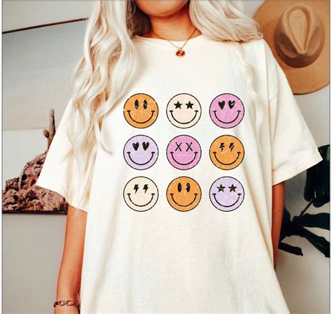 Smiley Face Graphic Tee Graphic Tees for Women Boho Graphic - Etsy in ...