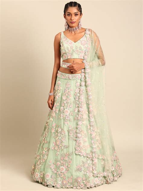 Lime Green Net Sequins with heavy Zarkan embroidery Semi-Sti