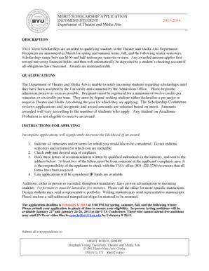 Fillable Online Merit Scholarship Application Incoming Student ...